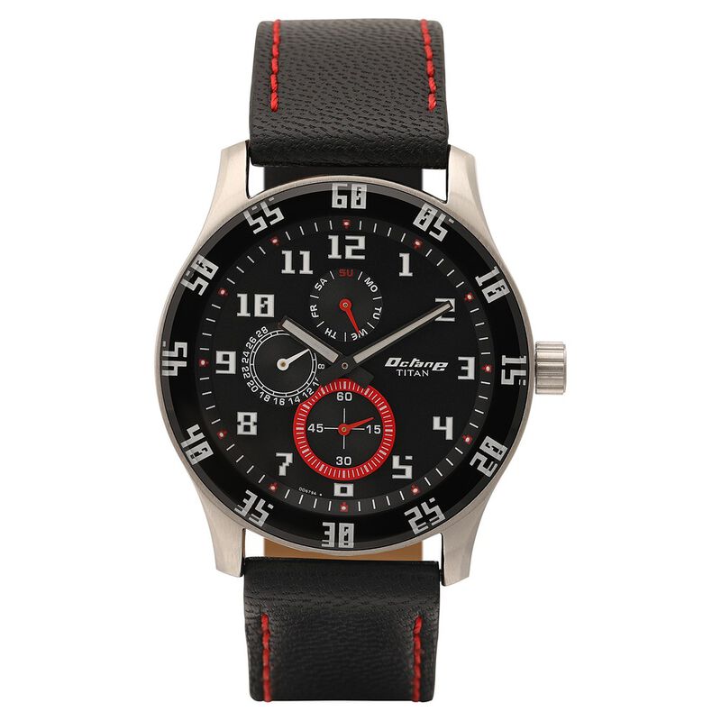 Titan Octane Black Dial Quartz Multifunction Leather Strap watch for Men - image number 1