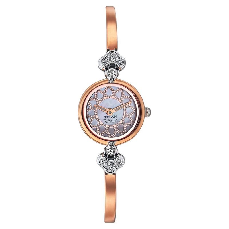Titan Analog Rose Gold Dial Quartz Stainless Steel Strap Watch for Women