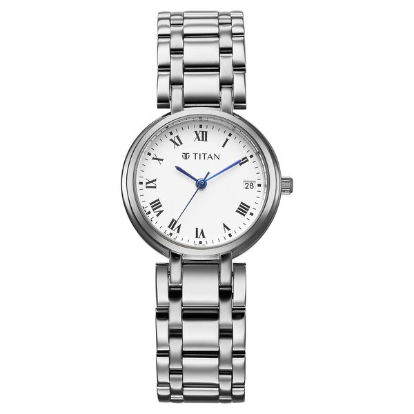 Titan Eminence Workwear Quartz Analog White Dial Silver Metal Strap Watch For Women - image number 0