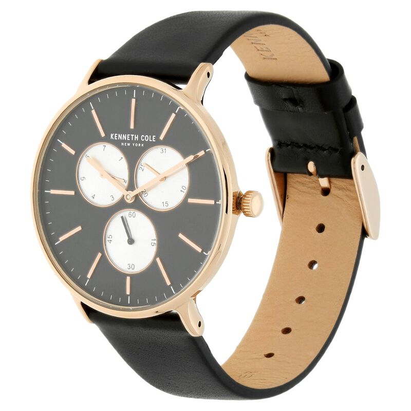 Kenneth Cole Quartz Multifunction Black Dial Leather Strap Watch for Men - image number 1