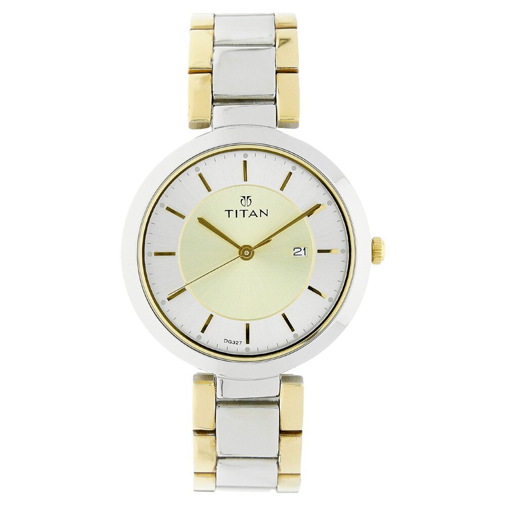 Buy Online Titan Workwear Bicolour Dial Analog with Date Stainless Steel Strap Watch for Women ns2480bm02 Titan