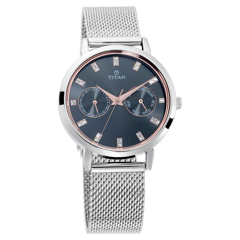 Titan Sparkle Quartz Analog with Day and Date Anthracite Dial Watch for Women
