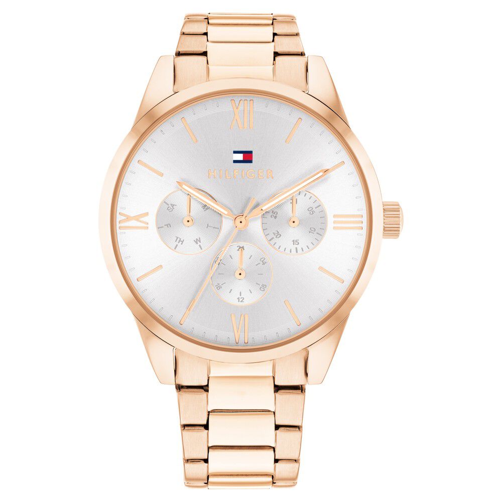 Tommy Hilfiger Multifunction Silver Dial Rose Gold Color Stainless Steel Strap Watch For Women-image-47