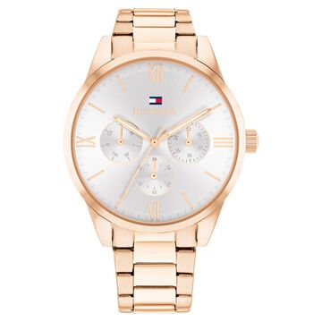Tommy Hilfiger Multifunction Silver Dial Rose Gold Color Stainless Steel Strap Watch For Women