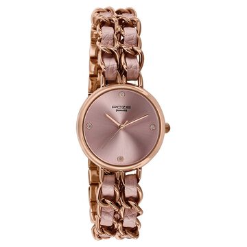 Poze Poze Quartz Analog Pink Dial Two Toned Metal & Leather Strap Watch For Women