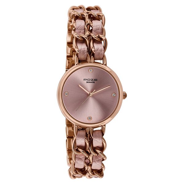 Poze Poze Quartz Analog Pink Dial Two Toned Metal & Leather Strap Watch For Women - image number 2