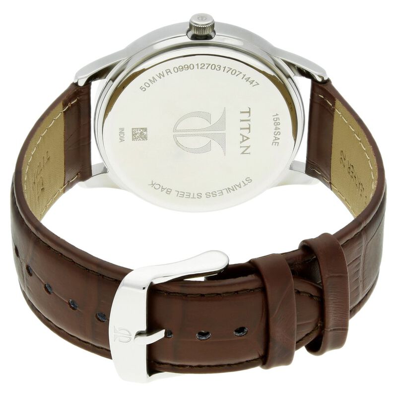 Titan Quartz Analog with Date Brown Dial Leather Strap Watch for Men - image number 3