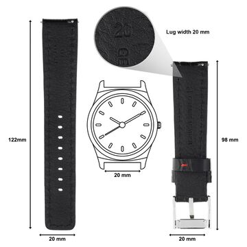20 mm Black Genuine Leather Straps for Men