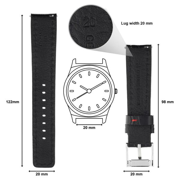20 mm Black Genuine Leather Straps for Men - image number 1