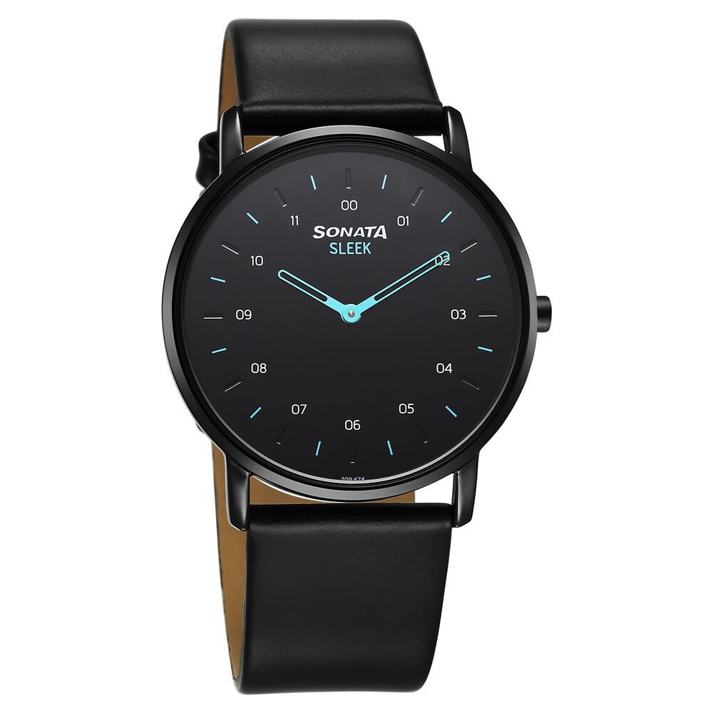 Sleek black dial analog watch with date function sale