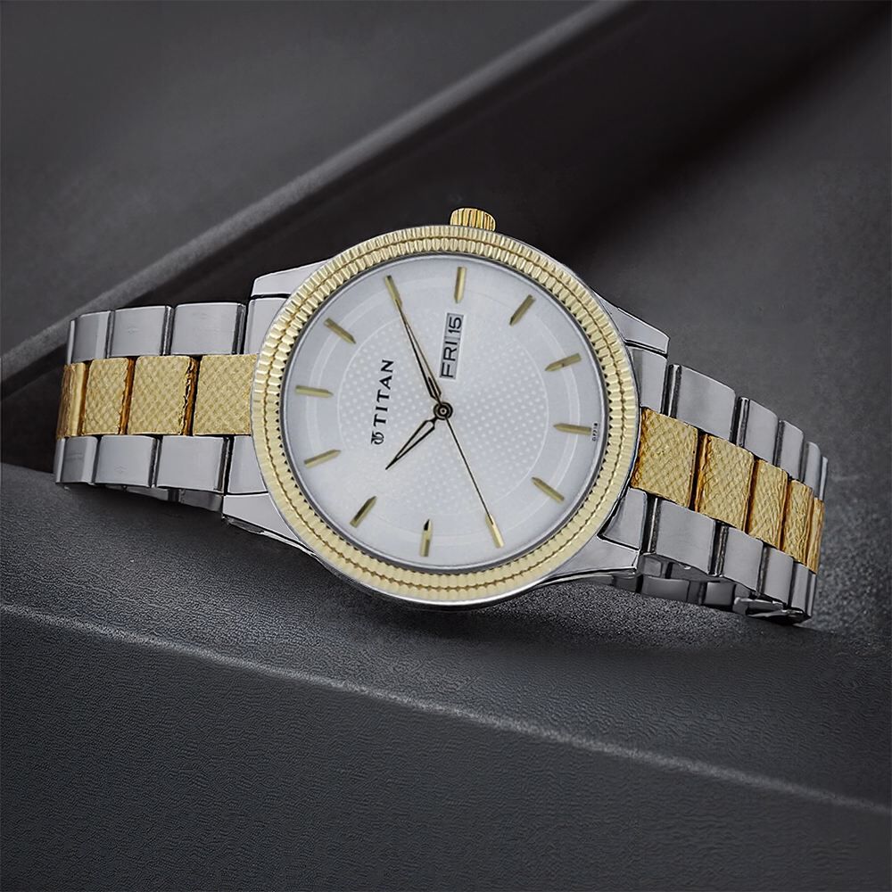 Titan Quartz Analog with Day and Date Silver Dial Two Toned Stainless Steel Strap Watch For Men-picture-11