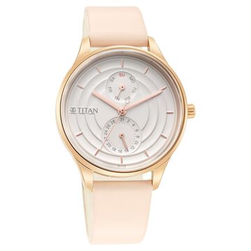 Titan Neo Workdays Silver Dial Women Watch With Leather Strap