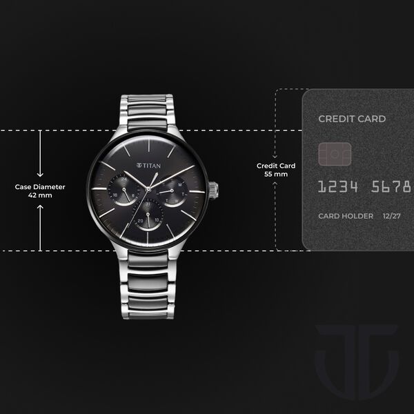 Titan Ceramic Fusion Quartz Multifunction Black Dial Silver Dual-Toned Stainless Steel Bracelet Watch for Men - image number 2