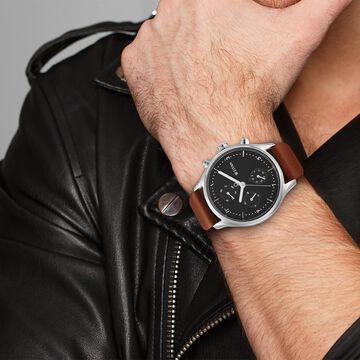 Titan Neo Black Dial Quartz Multifunction Leather Strap watch for Men