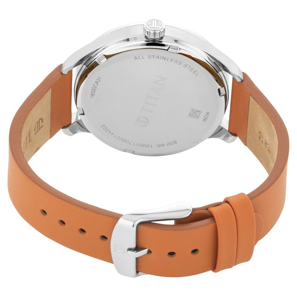 Buy Online Titan Evoke Blue Dial Analog DayDate Quartz Leather Strap Watch for Men ns1833sl01 Titan