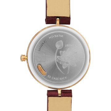 Titan Nebula Lotus 18 KT Gold Quartz Analog Mother Of Pearl Dial Burgundy Leather Strap Watch For Women