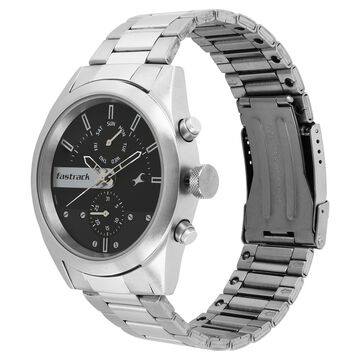 Fastrack All Nighters Quartz Multifunction Grey Dial Metal Strap Watch for Guys