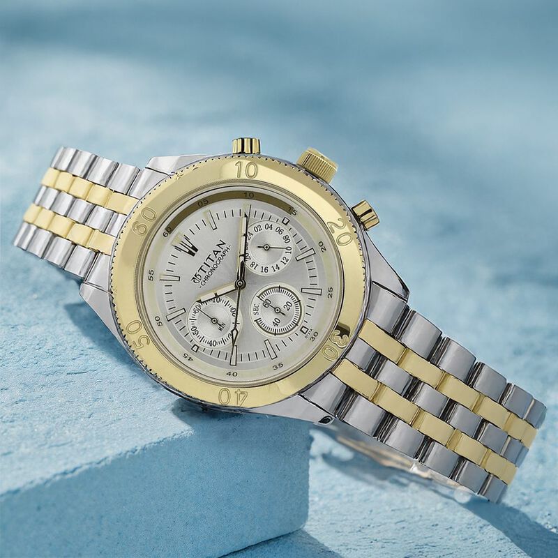 Titan Quartz Chronograph Silver Dial Stainless Steel Strap Watch for Men