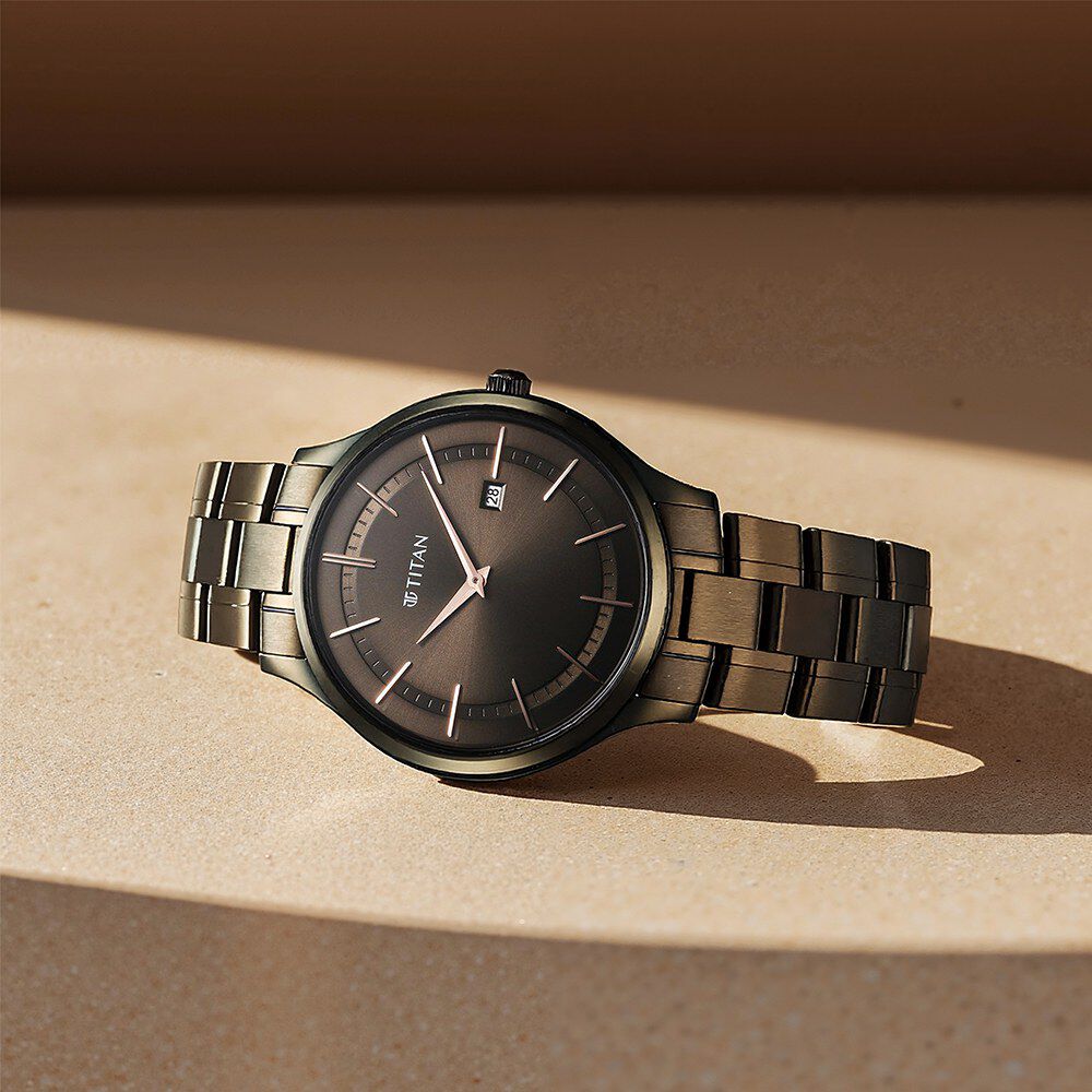 Buy Online Titan Clasique Slim Quartz Analog with Date Brown Dial