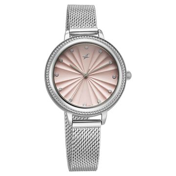 Fastrack Stunners X Quartz Analog Pink Dial Stainless Steel Strap Watch For Girls