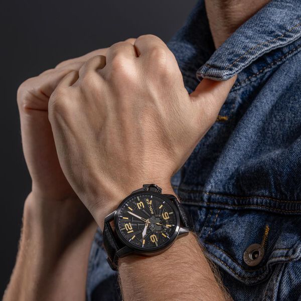 Police Quartz Analog Black Dial Black Leather Strap Watch For Men - image number 5