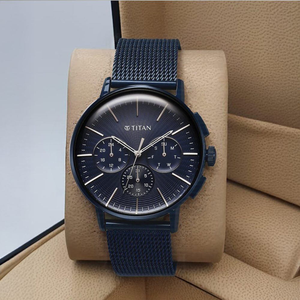 Titan Light leathers Multifunction Anthracite Dial Stainless Steel Strap Watch For Men-image-48