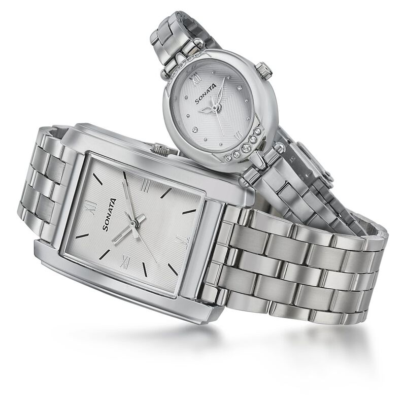 Sonata Quartz Analog White Dial Stainless Steel Strap Watch for Couple - image number 3