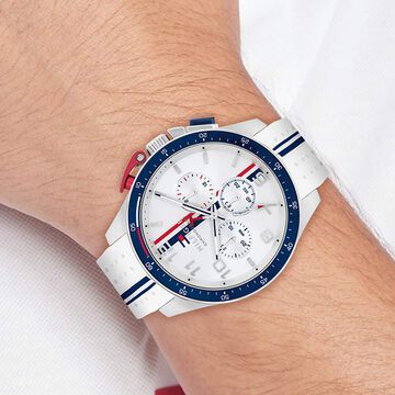Tommy Hilfiger Quartz Chronograph White Dial White Silicone Strap Watch For Men