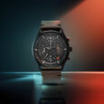 Fastrack Opulence Sun Moon Chronograph Black Dial Black Leather Strap Analog Quartz Watch For Guys