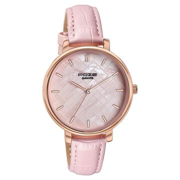 Sonata Poze Quartz Analog Pink Dial Pink Colour Leather Strap Watch For Women