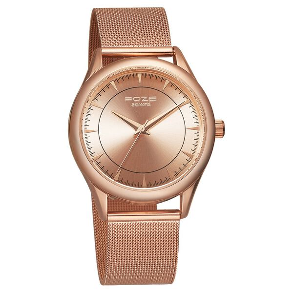 Poze by Sonata Quartz Analog Rose Gold Dial Stainless Steel Strap Watch for Men - image number 1