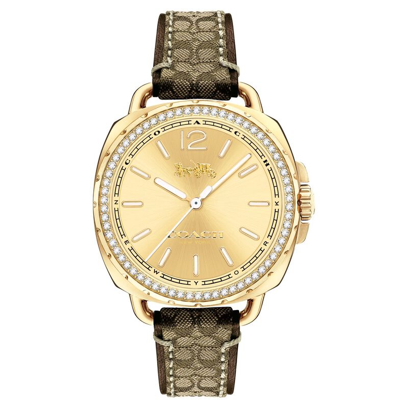 Coach Quartz Analog Golden Dial Leather Strap Watch for Women