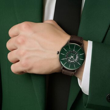 Titan Green Dial World Time with Date Leather Strap watch for Men