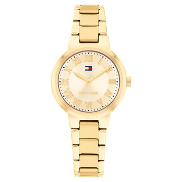 Tommy Hilfiger Quartz Analog Yellow Dial Golden Stainless Steel Strap Watch For Women