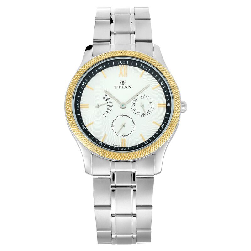 Titan Quartz Multifunction White Dial Stainless Steel Strap watch for Men
