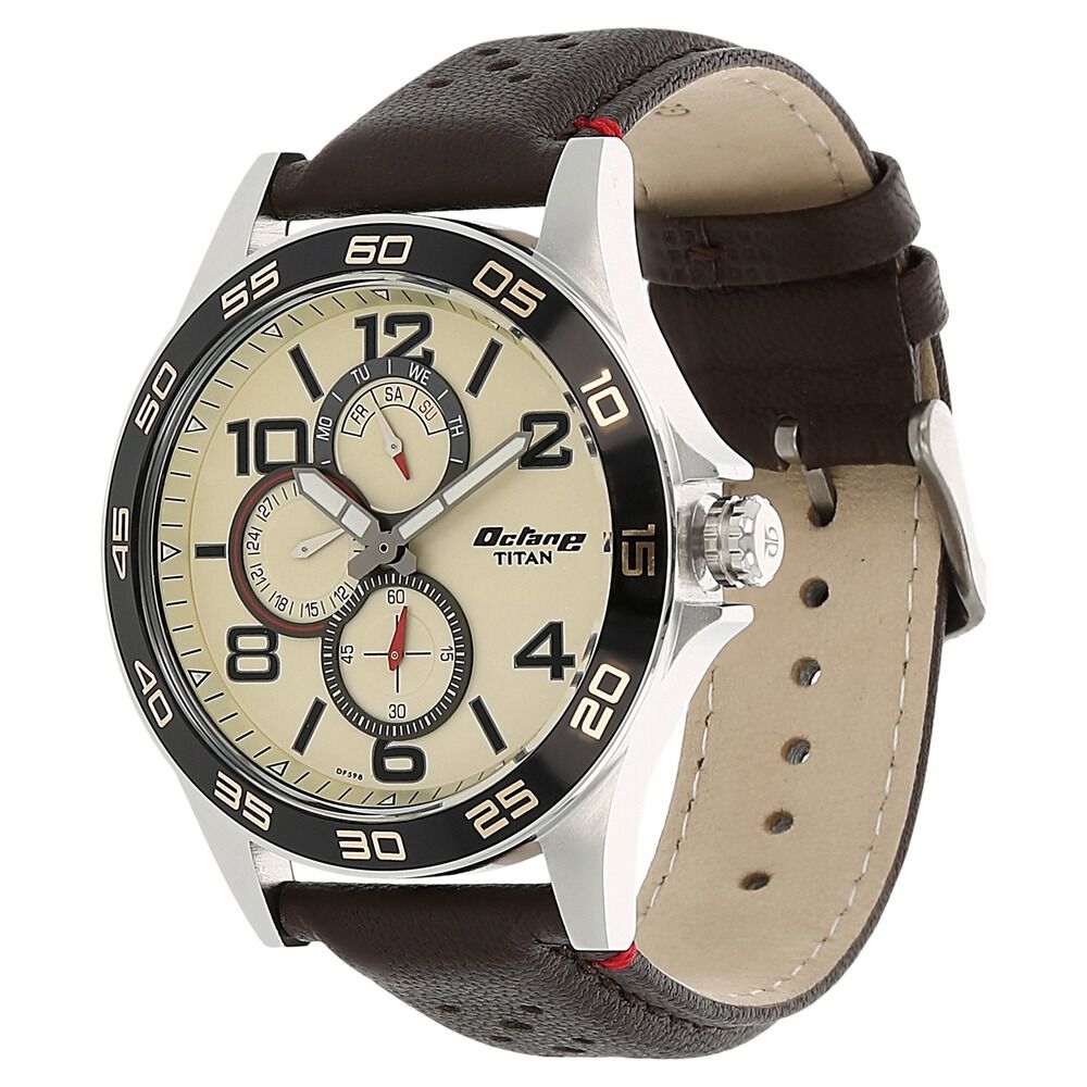 Buy Online Titan Quartz Analog with Day and Date Champagne Dial