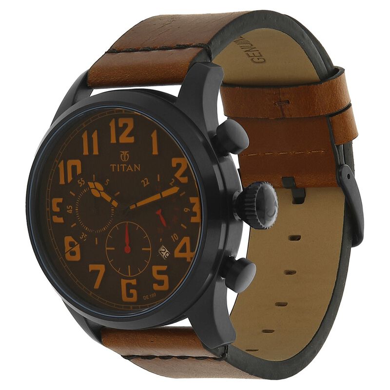 Titan Quartz Chronograph Brown Dial Leather Strap Watch for Men - image number 1