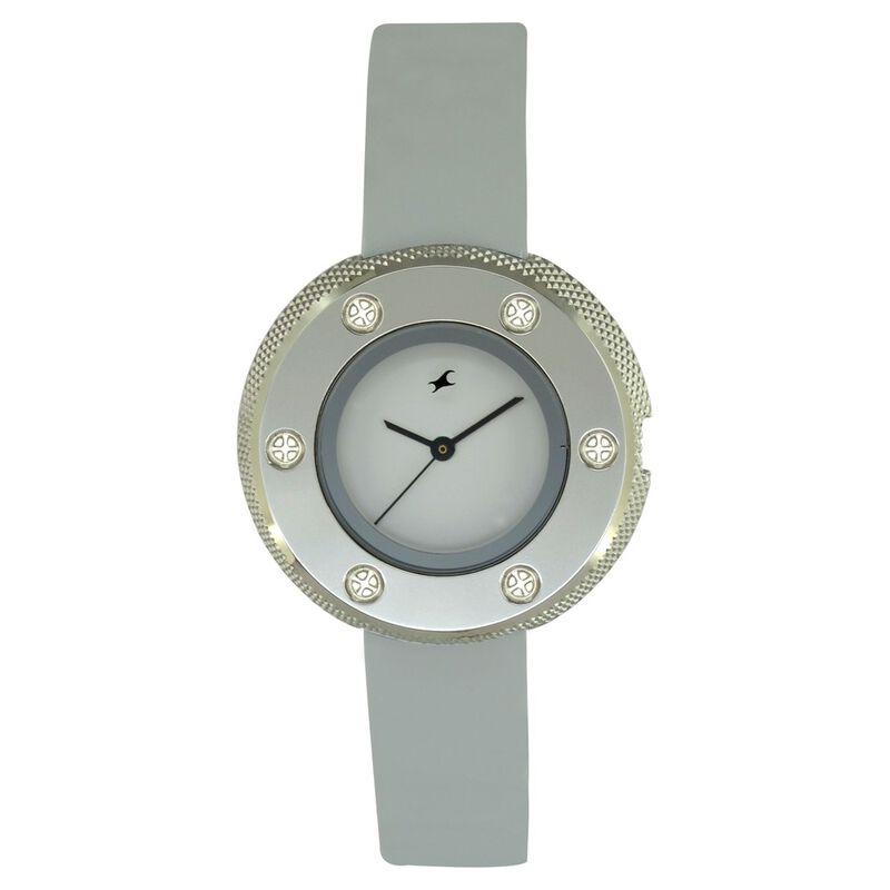Fastrack Quartz Analog White Dial Leather Strap Watch for Girls