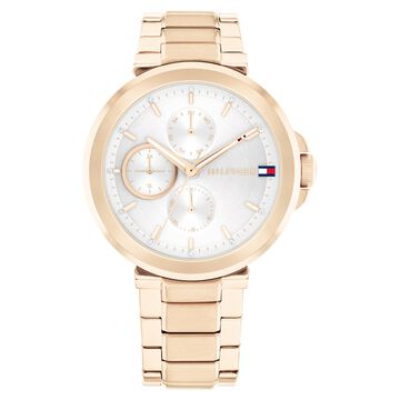 Tommy Hilfiger Multifunction Silver Dial Golden Color Stainless Steel Strap Watch For Women