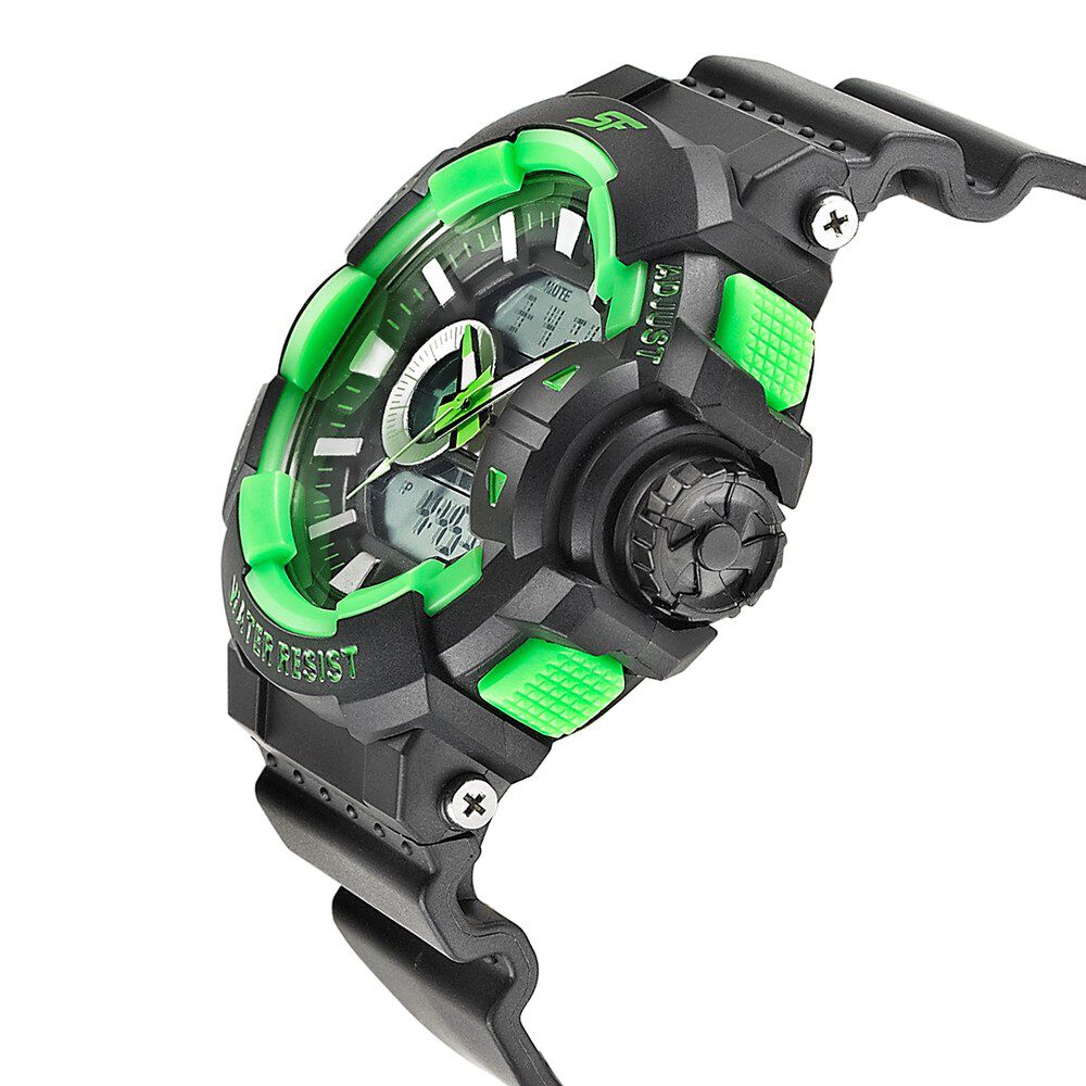 SF Quartz Analog Digital Black Dial PU Strap Watch for Men