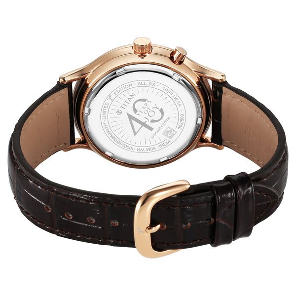 Titan 40 years Quartz Multifunction with Moon Phase White Dial Brown Leather Strap Watch For Men - image number 3