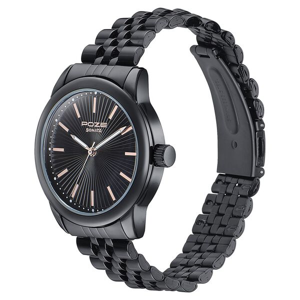 Sonata Poze Quartz Analog Black Dial Black Color Stainless Steel Strap Watch For Men - image number 3
