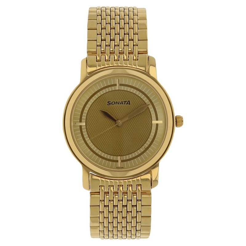 Sonata Quartz Analog Brown Dial Stainless Steel Strap Watch for Men