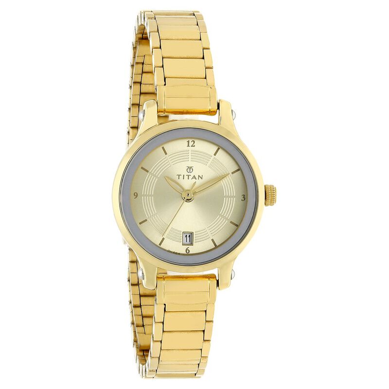 Titan Quartz Analog Champagne Dial Stainless Steel Strap Watch for Women - image number 1