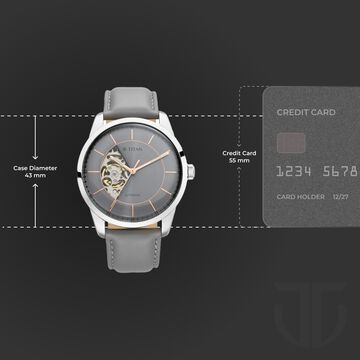 Titan Automatic Sectoral Grey Dial Grey Leather Strap Watch for Men