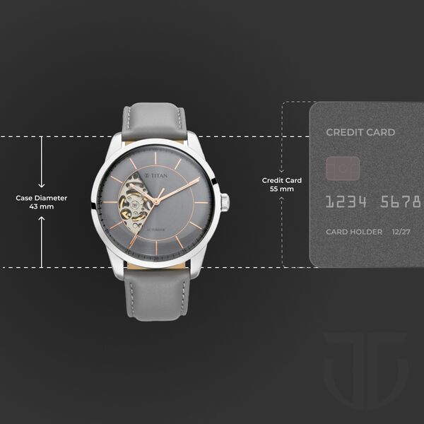 Titan Automatic Sectoral Grey Dial Grey Leather Strap Watch for Men - image number 8