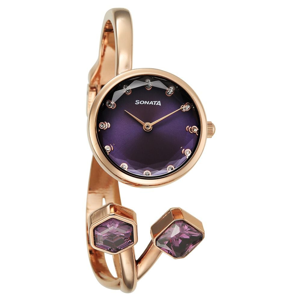 Sonata Aura Quartz Analog Purple Dial Rose Gold Stainless Steel Strap Watch For Women-image-24