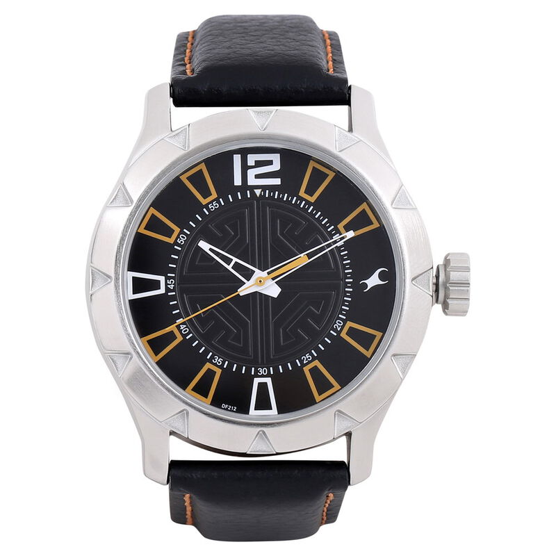 Fastrack Quartz Analog Black Dial Leather Strap Watch for Guys