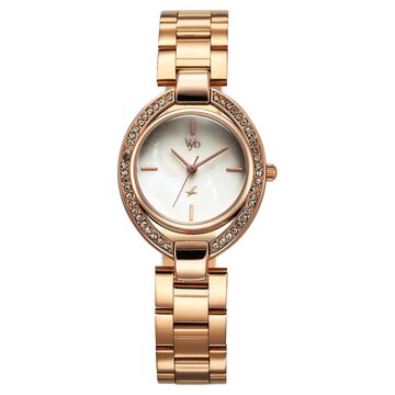 Fastrack Vyb Celeste Quartz Analog Mother of Pearl Dial Rose Gold Metal Strap Watch For Girls