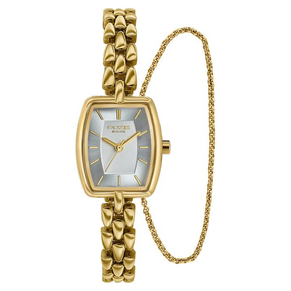 Poze Poze Quartz Analog White Dial Golden Metal Strap Watch For Women - image number 1